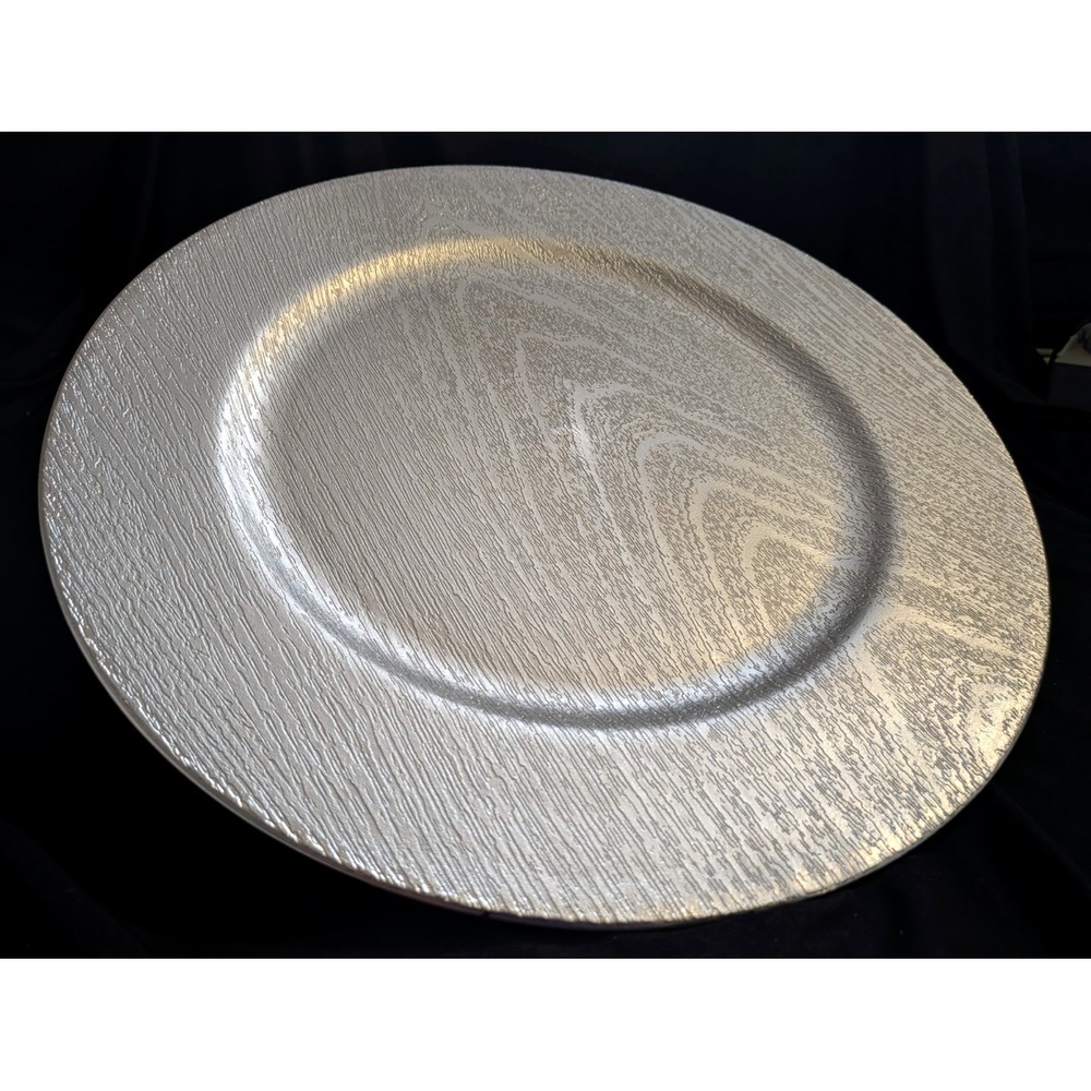 Set‎ of 12 - 13" Faux Metalic Gray Wood Grain Charger Plates New Plastic